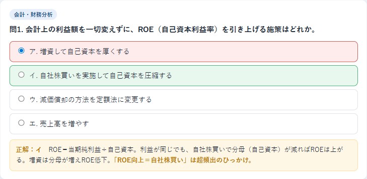 採点後に表示される正解と詳細解説